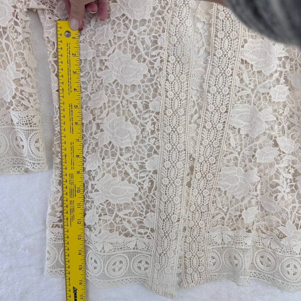 Nymphaea Alba Lace Cardigan Cream Floral Open Front 3/4 Sleeve Size M‎ / 42 - Picture 7 of 13